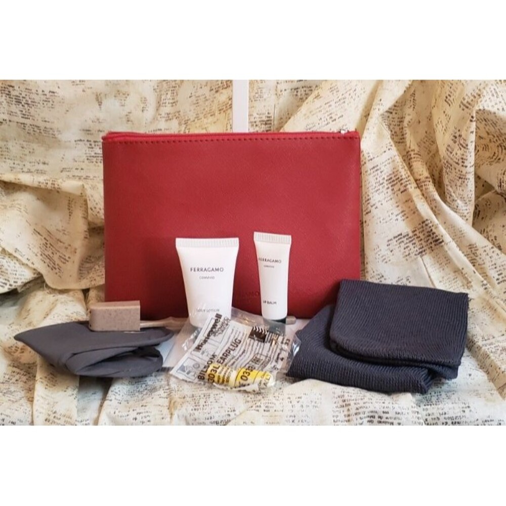 Elegant Salvatore Ferragamo Parfums by Turkish Airlines Makeup Bag w/ products